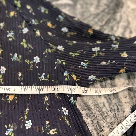 Mango Oversized See Through Navy Floral Long Sleeve Blouse - Picture 3 of 14